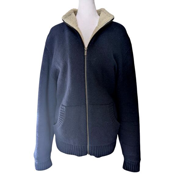 Vintage  L.L. Bean Knit Lambswool Shearling Zip Up Jacket Large Regular - Picture 1 of 6